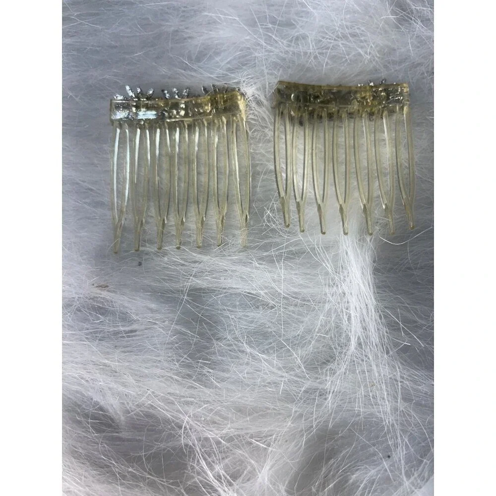Vintage Floral Hair Combs With Metal Daisy Accents Set Of 2 Clear Plastic Retro